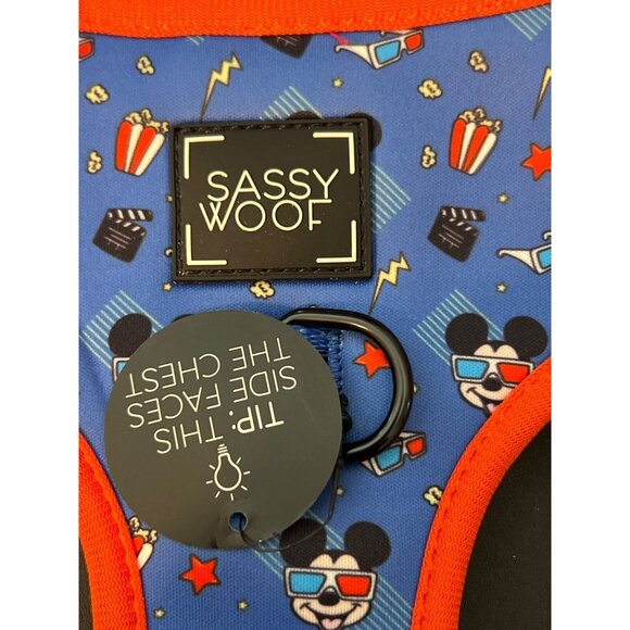 Disney Sassy Woof Adjustable Dog Harness Mickey Mouse Blue Red Popcorn Sz L NWT - Picture 2 of 6
